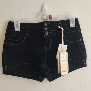 🆕 Blue Spice Dark wash Navy Blue Casual Minimalist high waist Denim Shorts_3/4